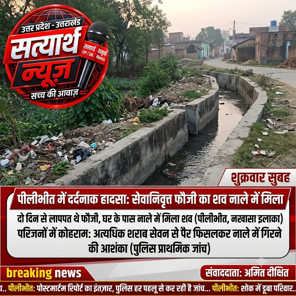 पीलीभीत में दर्दनाक हादसा: दो दिन से लापता सेवानिवृत्त फौजी का घर के पास नाले में मिला शव, परिजनों में कोहराम